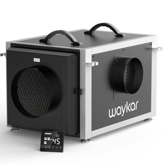 Waykar 158 Pints Crawl Space Dehumidifier with Remote Control up to 6,500 sq. ft., Dual Duct HVAC Commercial Whole-House Dehumidifier for Basement, Industry Water Damage Unit - 5-Year Quality Coverage