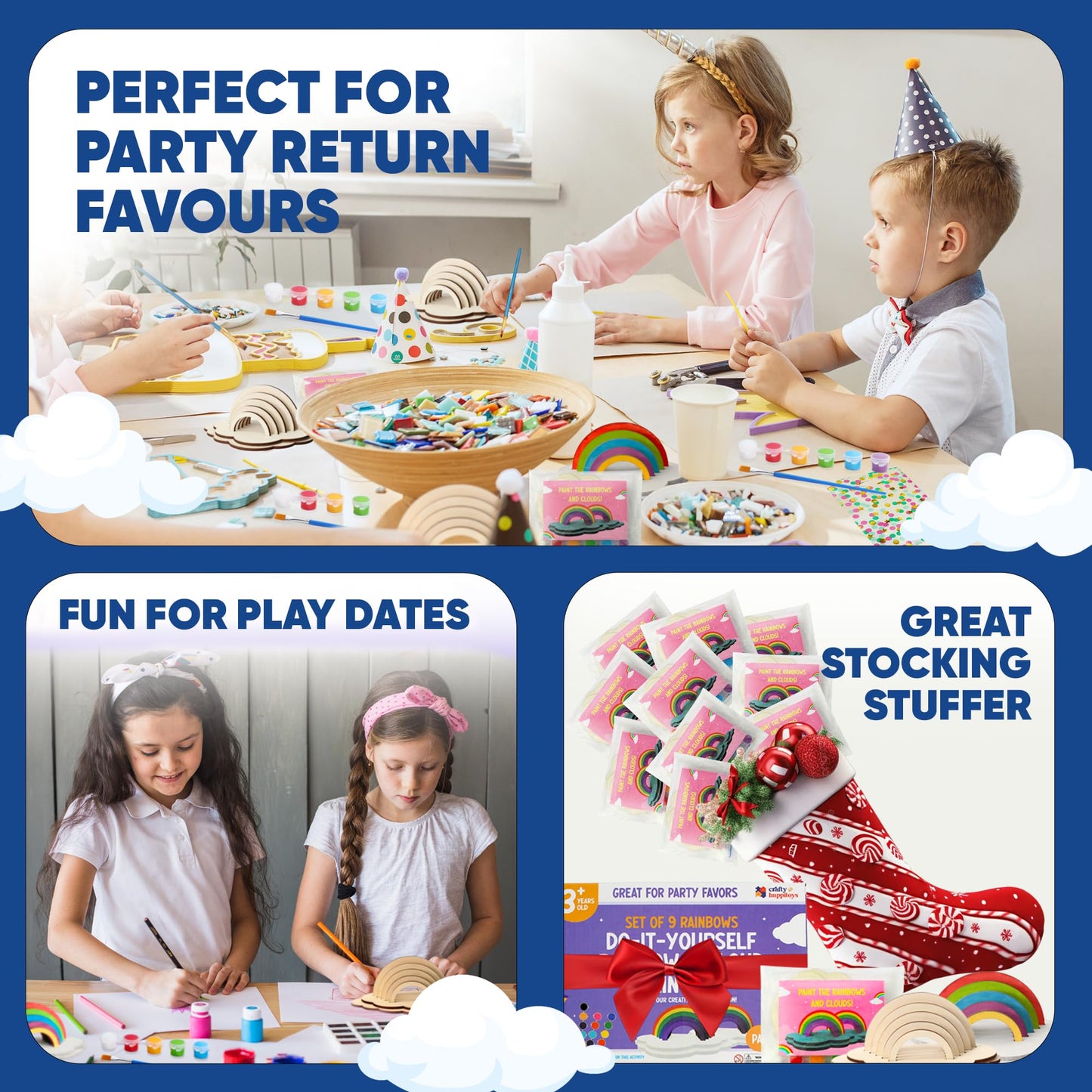 CRAFTY HAPPITOYS Set of 9 DIY Rainbow Craft Painting Set - Easter Gift Craft for Kids 6-8, 8-12 Years Old - Fun Craft Kit - Kids Party Favors
