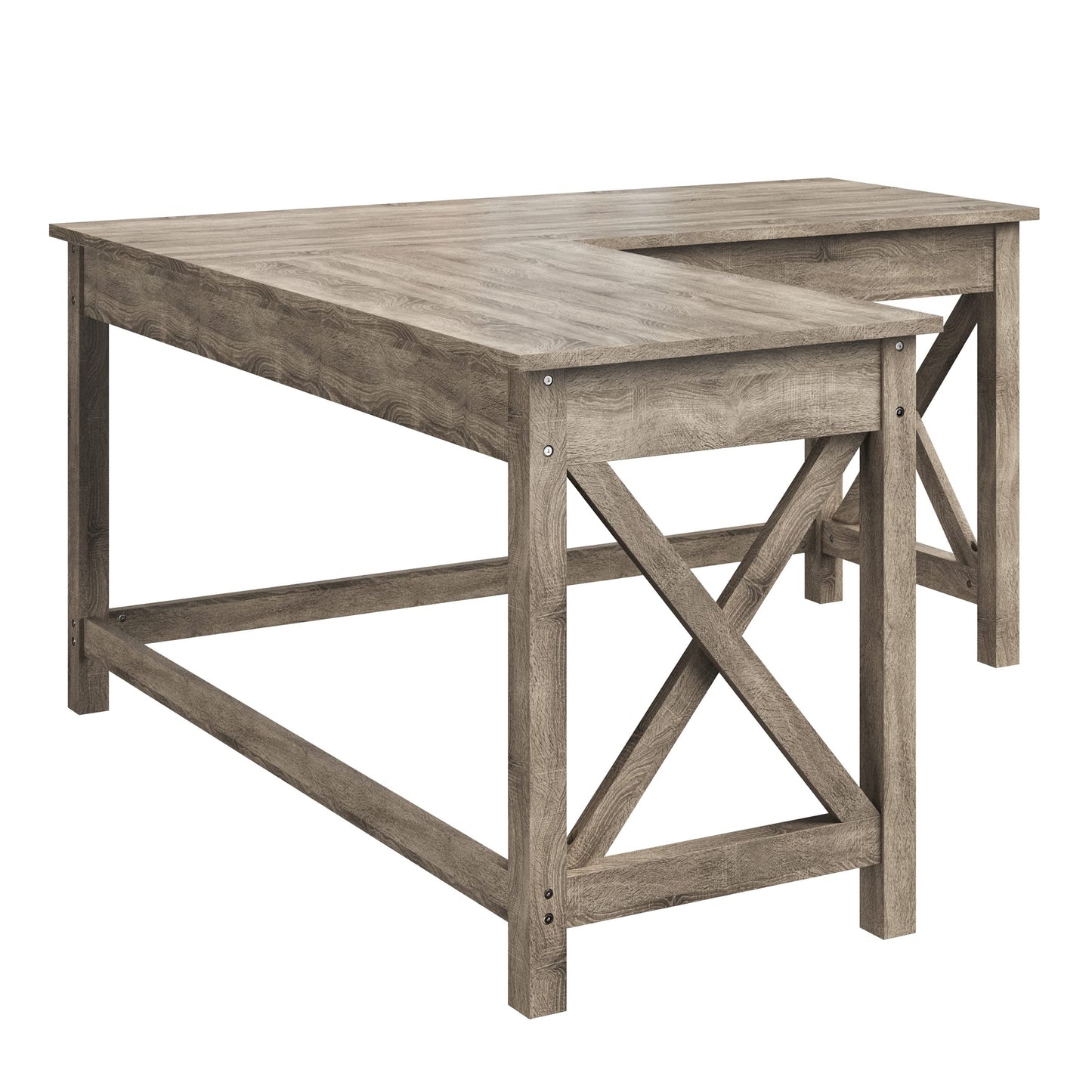 Lavish Home Computer Desk - L-Shaped Desk with X-Pattern Legs - for Office, Computer, or Craft Table - Desks for Home Office (Light Gray Wood Finish)