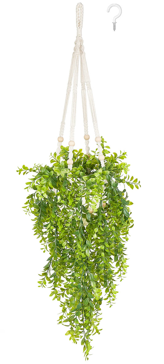 Mkono Fake Hanging Plant with Pot, Artificial Plants for Home Spring Decor Indoor Macrame Plant Hanger with Fake Vines Faux Hanging Planter Greenery for Bedroom Bathroom Office Decoration