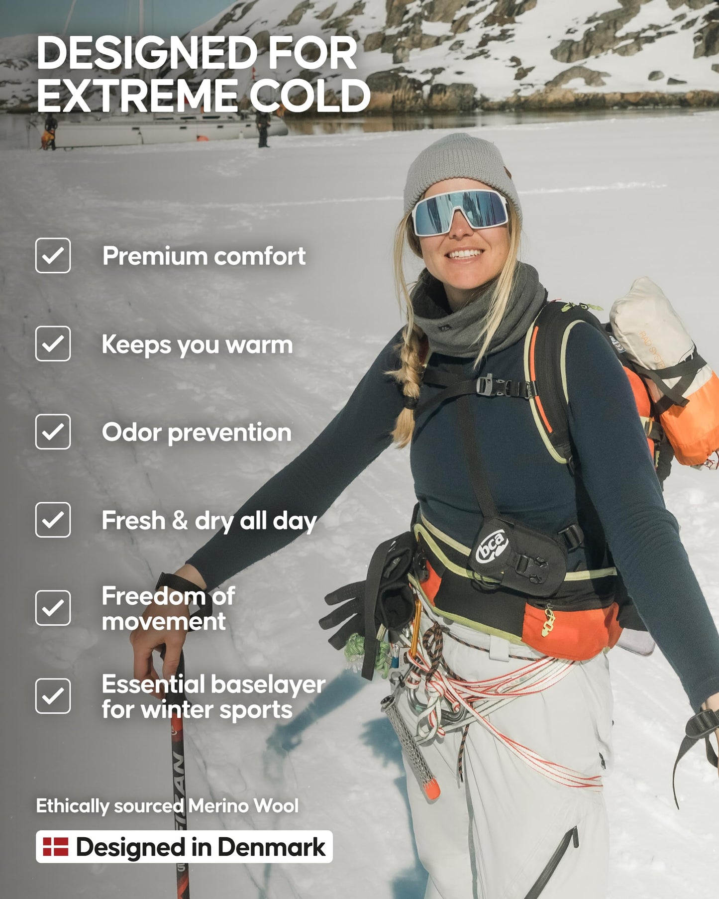 DANISH ENDURANCE Merino Wool Base Layers Women, Women's Thermal Sets for the Extreme Cold, Dark Navy, Large