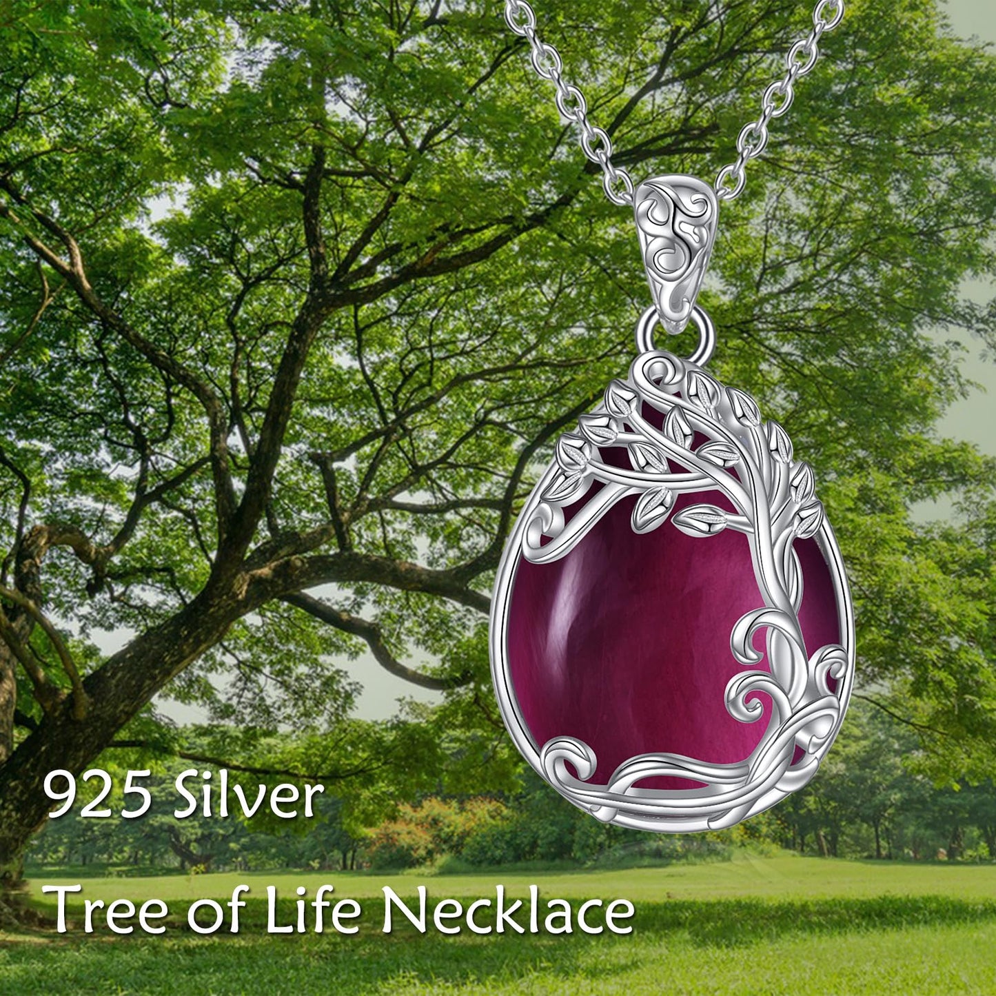 YAFEINI Amethyst Necklace Sterling Silver Tree of Life Pendant Necklace Purple February Birthstone Jewelry Gifts for Women (NN-Tree of Life Amethyst Necklace)