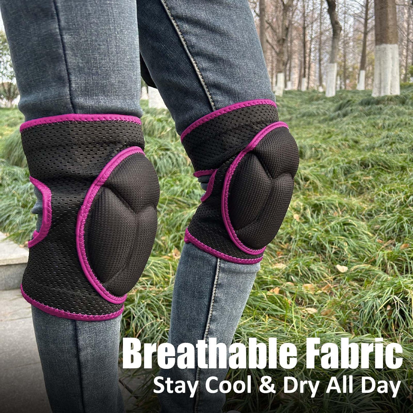 Work Knee Pads for Men & Women, Soft Knee Foam Pad for Gardening, Cleaning Floors – Anti-Slip Straps with Good Elasticity, Lightweight, Concrete Kneepads for Mechanics, Painters, Workers – Pink M