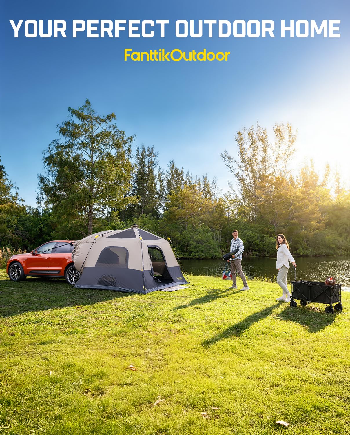 FanttikOutdoor Beta C6 Apex SUV Tent 6 Person Instant Cabin Car Tent Setup in 60 Seconds with Rainfly & Windproof Portable with Carry Bag for Family Camping, Upgraded Ventilation, Khaki