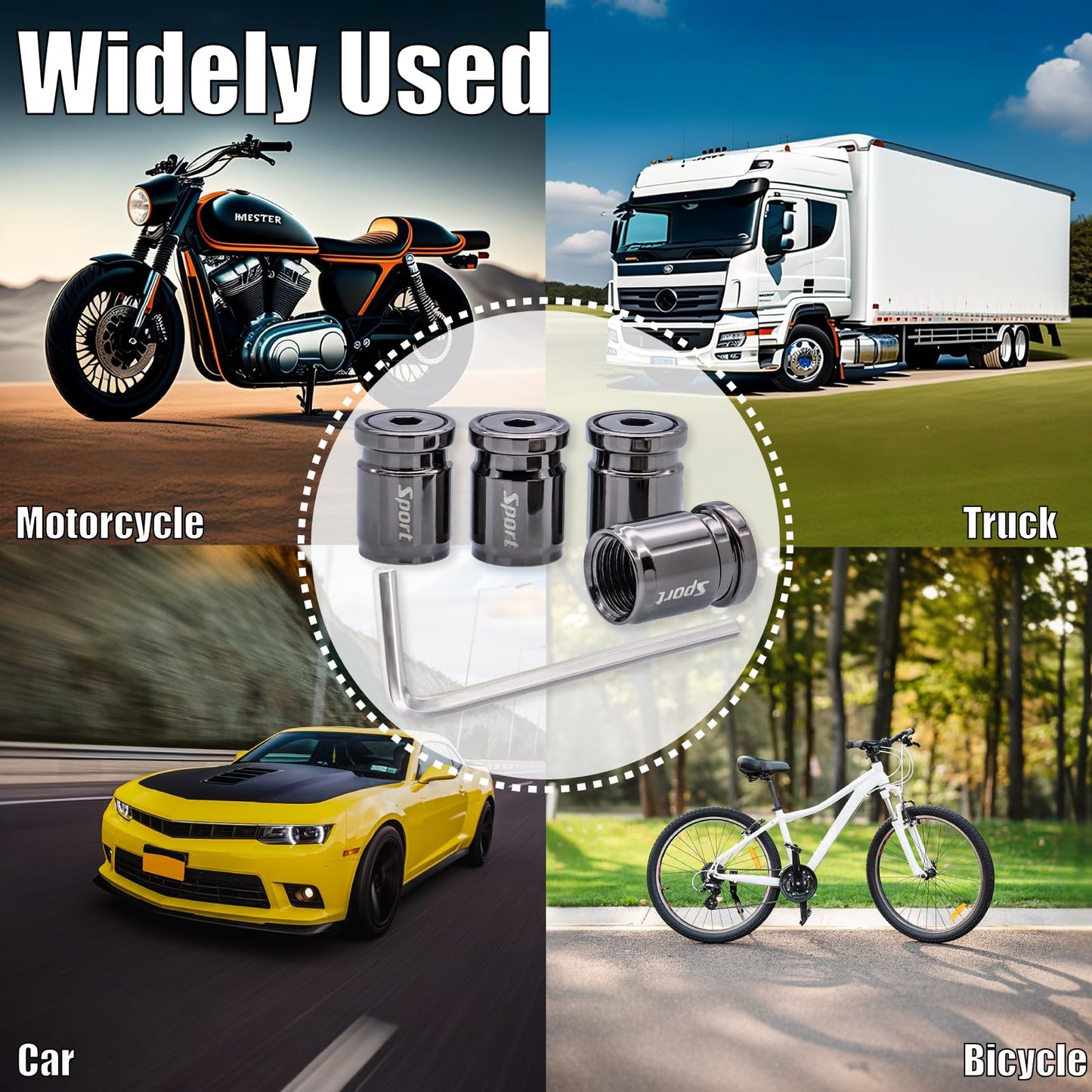 MEAJOO 4 PCS Anti Theft Bullet Style Tire Valve Stem Caps, Leak-Proof Air Protection, Universal Tire Valve Caps with O Ring Rubber Seal Fit for Cars, Trucks, Motorcycles, Bicycles (Gun Black)