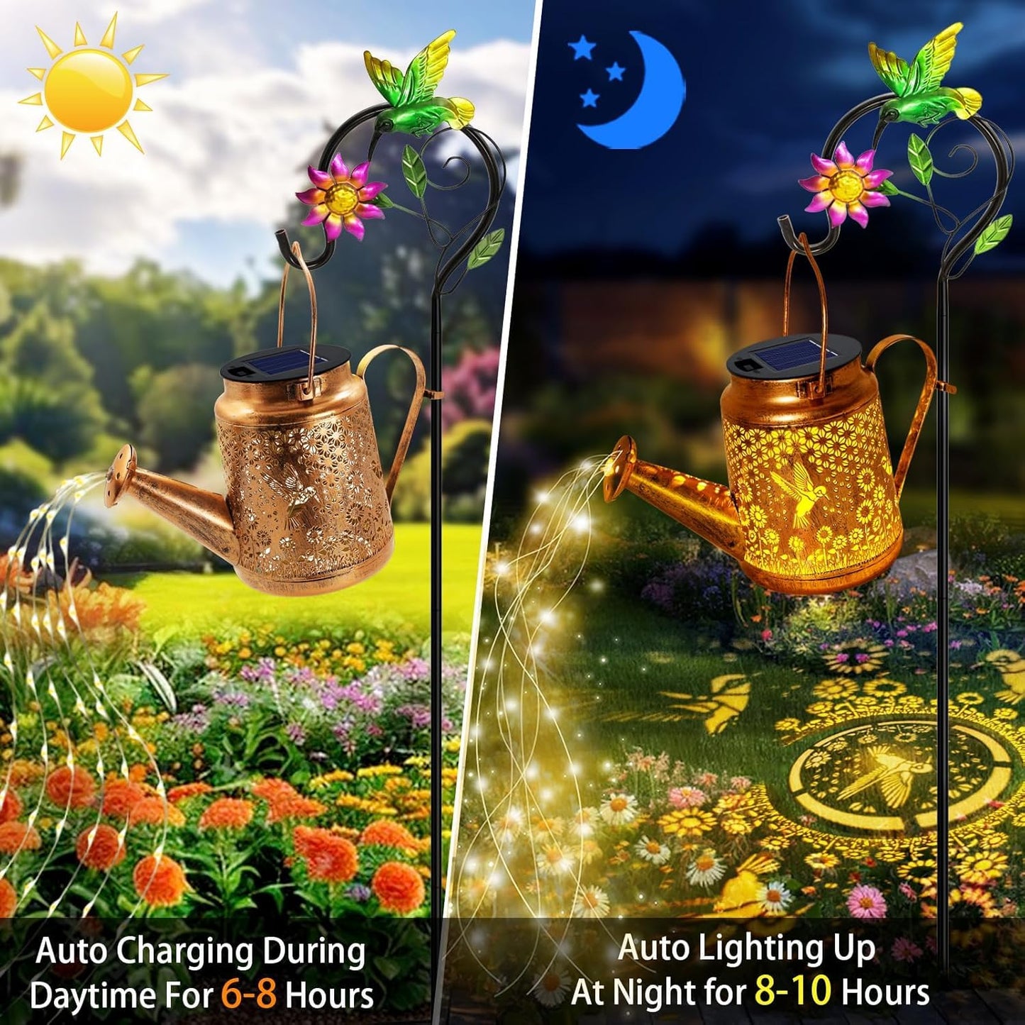 Big Solar Lanterns Outdoor Waterproof, Gifts for Mom Grandma Women Wife Daughter Mother's Day, Hummingbird Sunflower Watering Can with Shepherd Hook, Hanging Lanterns, Solar Path Lights Outdoor Decor
