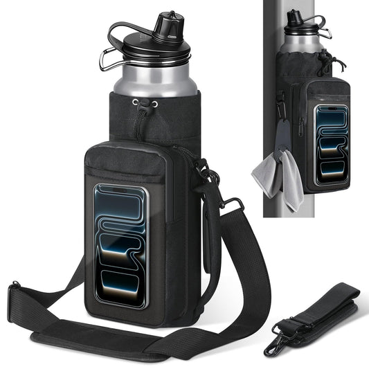 MoKo Magnetic Gym Bag, Magnetic Water Bottle Holder with Clear Phone Pouch, Built-in 4 Magnets Fitness Bag for Men and Women Compatible with Most Water Bottles, Gym Accessories Gifts, Black