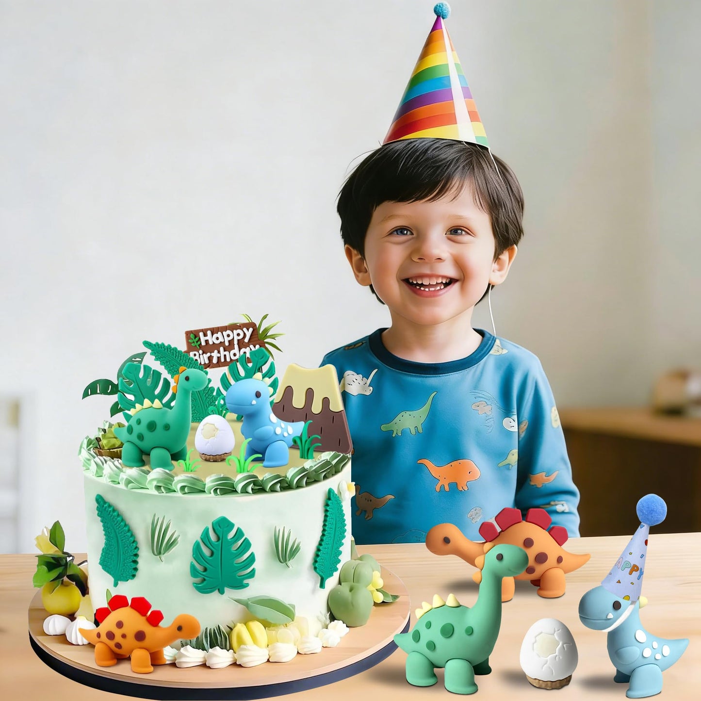 Simpfo-27 PCS Dinosaur Cake Topper, Birthday Decorations Set with Dinosaur Eggs, Jungle Leaves - Reusable Dinosaur Cake Decorations for Kids, Dino Theme Party Supplies for Boys Girls Toddler（Simpfo）