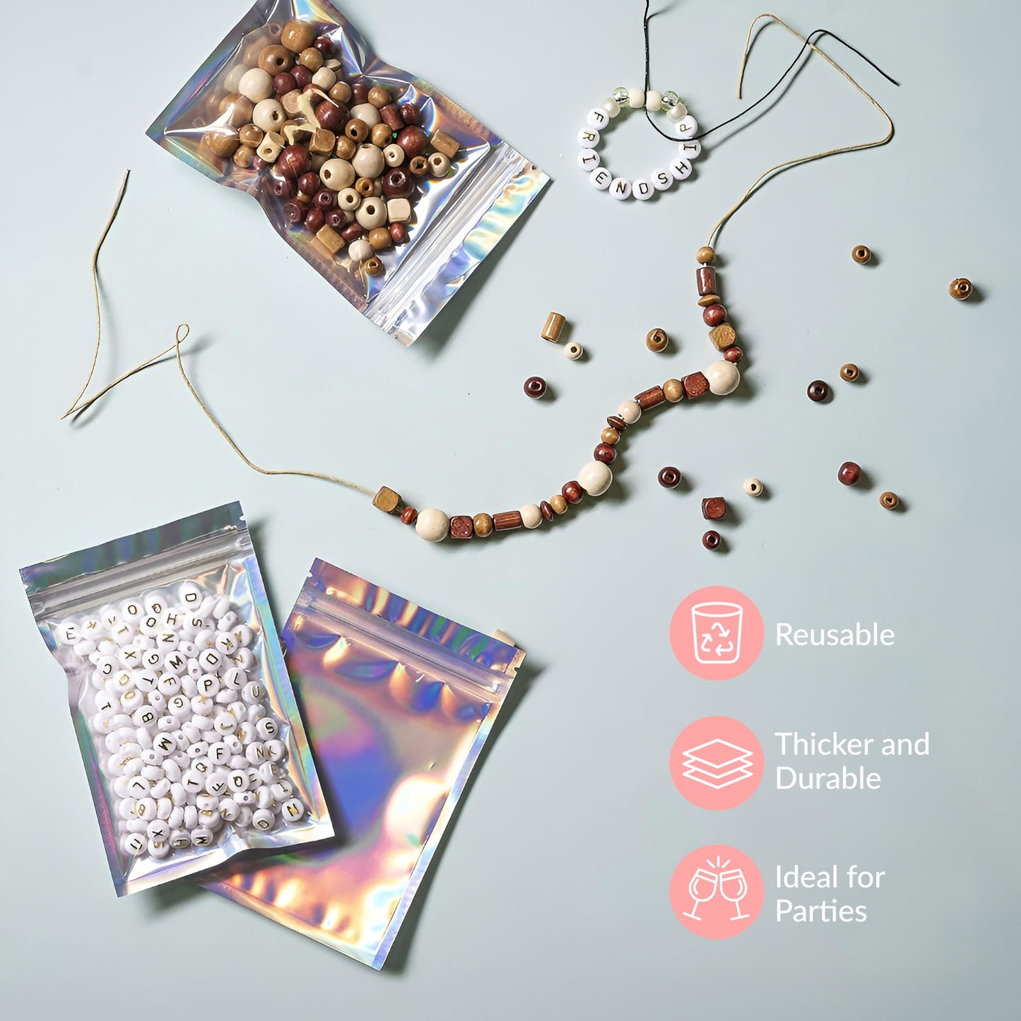 Prestee 100 Pack Mylar Bags 4x6 - Resealable Holographic Bags with Window - Smell Proof Mylar Bag for Food Storage, Candy Bag, Packaging Bags for Small Business, Snacks, Coffee, Herbs, and More
