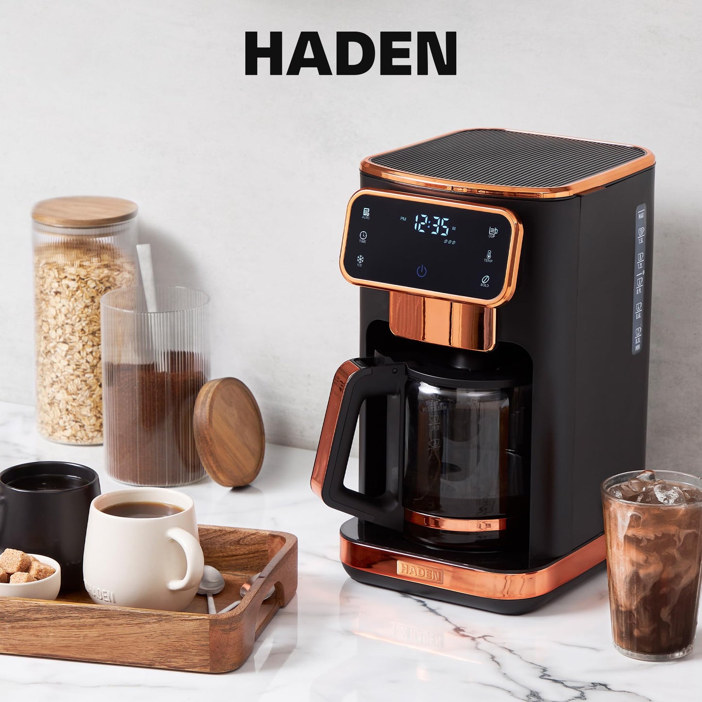 Haden Dual Brew 12 Cup Hot and Iced Coffee Maker with 120 Minute Keep Warm, Delay Brew, Adjustable Strength, Programmable Clock, and Anti Drip, Black