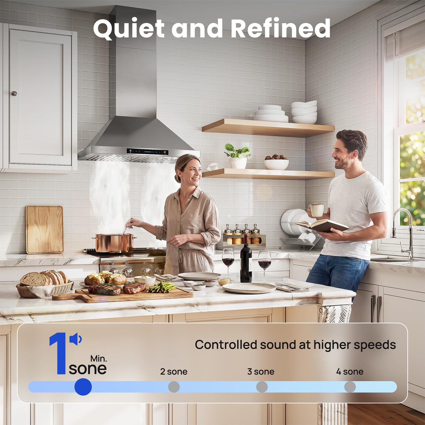 IKTCH 30-inch Wall Mount Range Hood 900 CFM Ducted/Ductless Convertible, Kitchen Chimney Vent Stainless Steel with Gesture Sensing & Touch Control Switch Panel, 2 Pcs Adjustable Lights(IKP02-30'')