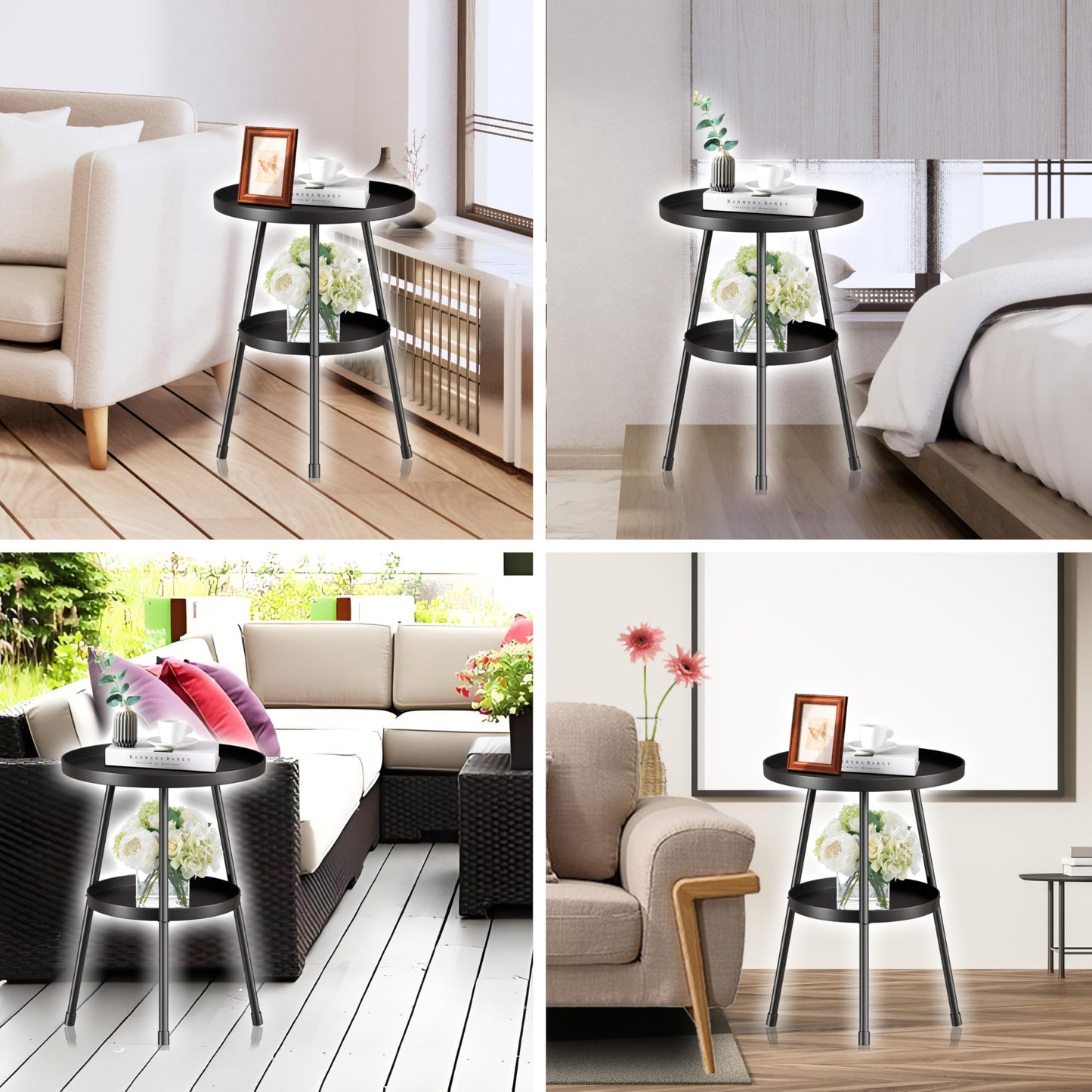 SYQ Round Metal Side Table Small End Table for Indoor Outdoor, Mid Century Modern Decor, Simple Circle Accent Table for Living Room Bedroom Bathroom Office All Matte Black