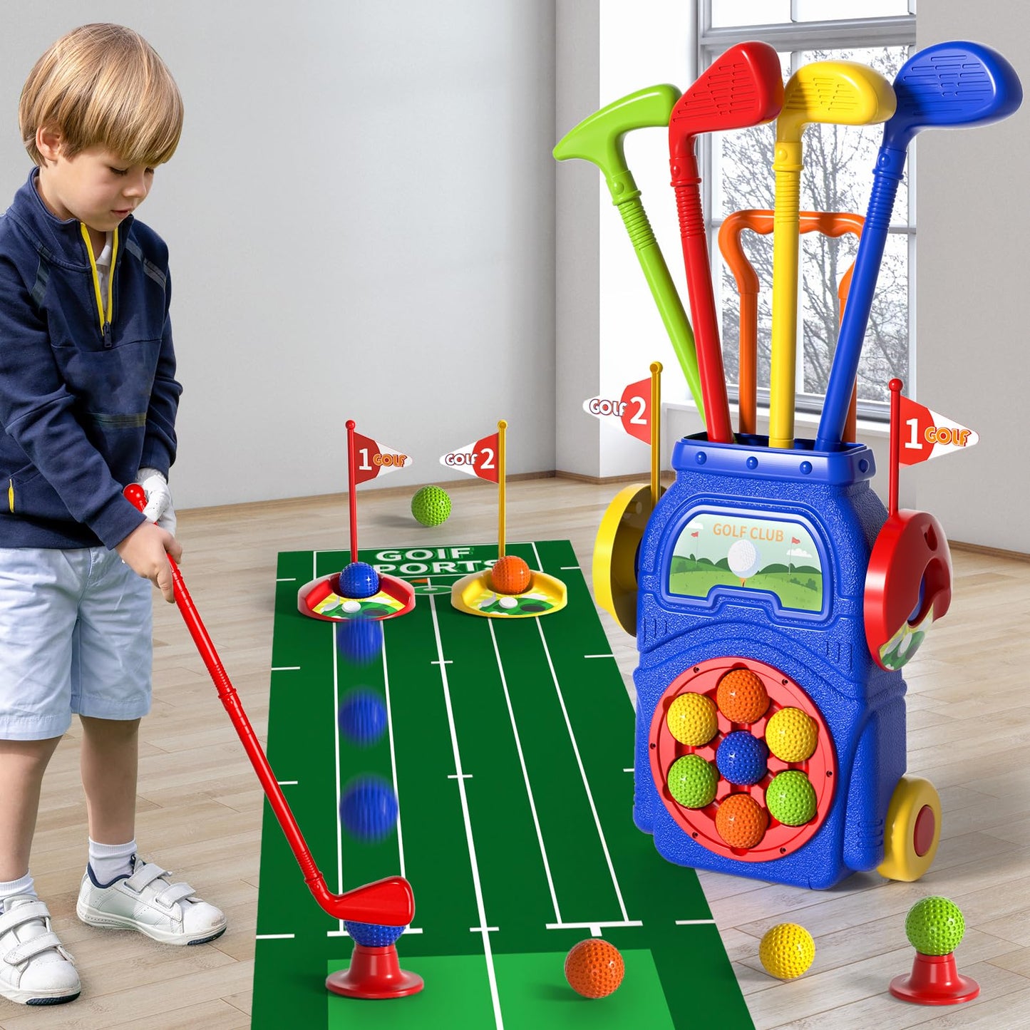 WATUDOU Toddler Golf Set Toys for Kids, Kids Toddler Golf Clubs with 7 Balls, Putting Mat & Golf Board, Toys Gifts for 3 4 5 6 Year Old Boys, Christmas Birthday Gifts for 3 4 5 6 Year Old Boy Kids