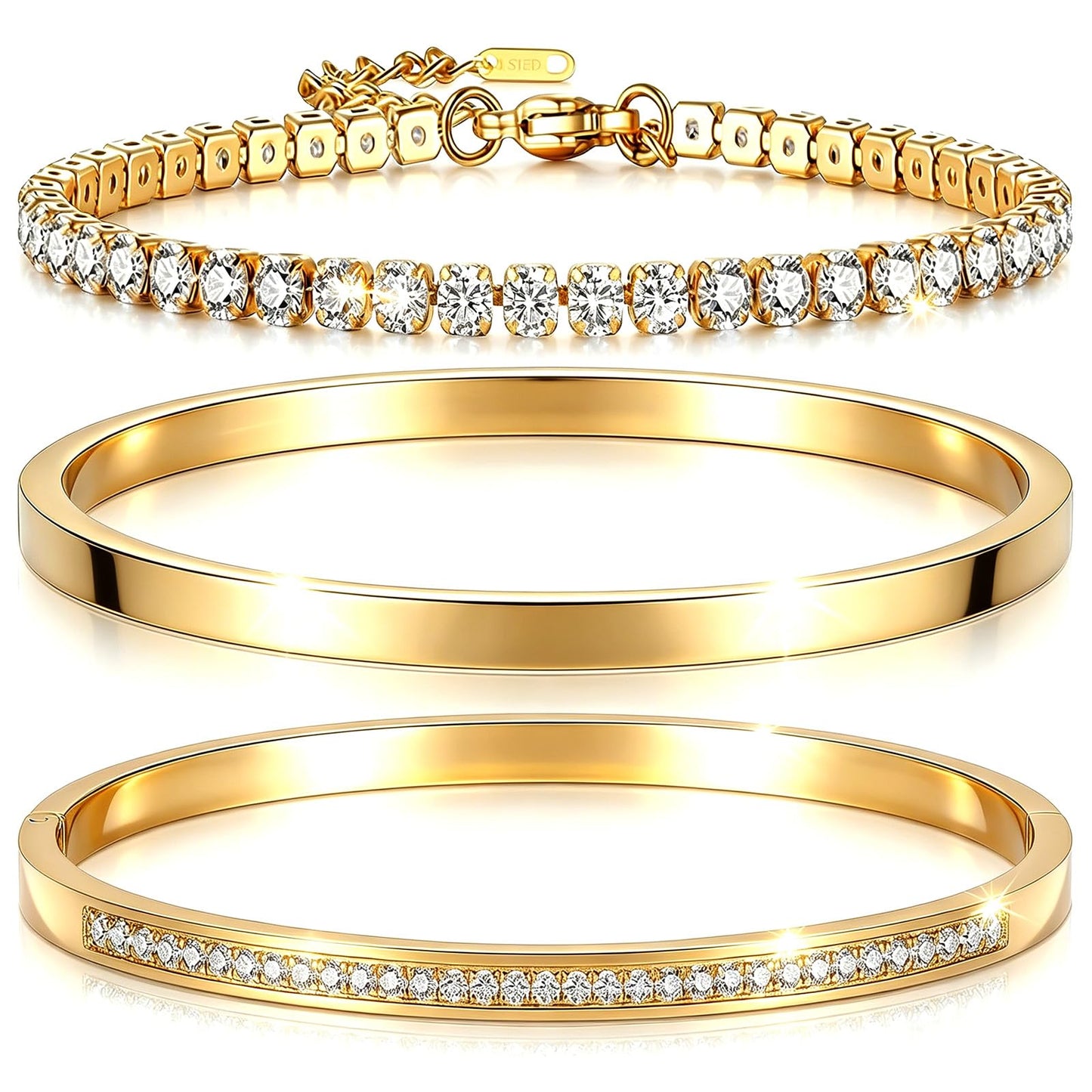 Camhanno Stackable Gold Bracelets for Women Stainless Steel Love & Friendship Bangle, Mothers Day Valentines Birthday Christmas Jewelry Gifts for Mom Her Wife Grandma(Gold Bracelet Stack 3pcs)