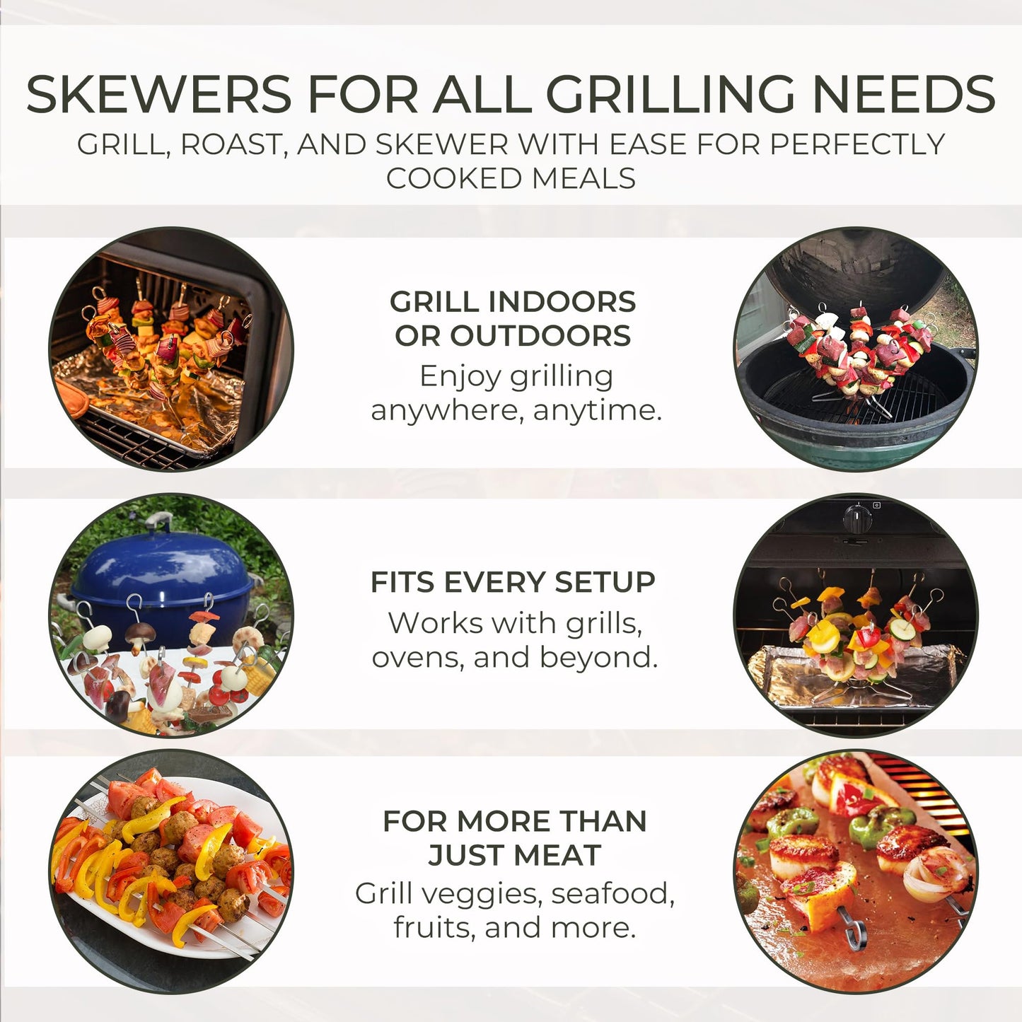 O-Yaki Flat Metal Kabob Skewer for Grilling – Set of 8 BBQ Skewers Stainless Steel with Storage Bag, Dishwasher Safe Skewers with Hook Handle & Sharp Tip for BBQ, Cookouts & Oven Use – 12 Inch