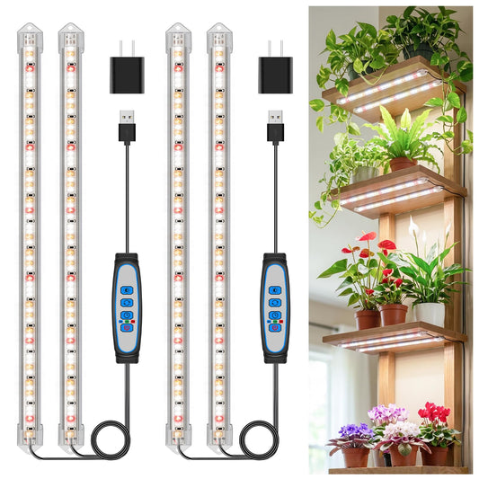 Kullsinss 16" Plant Grow Light Strips, 120 LEDs Grow Lights for Indoor Plants Full Spectrum with Upgrade Timer 6/12/16 Hrs, 5 Dimmable Levels, 2 Pack Sunlike Grow Lamp for Hydroponics Succulent