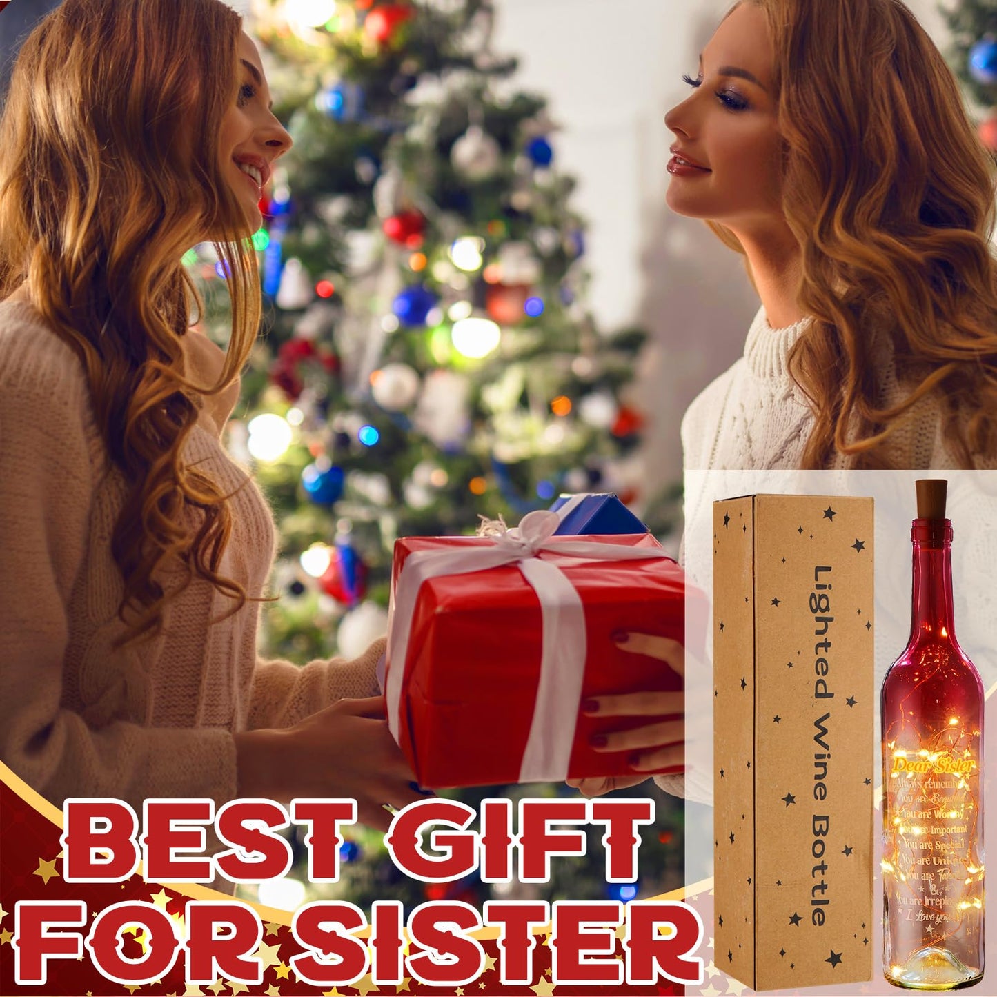 Umigy Best Sister Gifts for Women Wine Bottle Lights with Cork Gifts from Sisters Light up Lamp Decor Mini Fairy LED Glass Waterproof Liquor Bottle Light for Wedding Home Birthday Holiday Party Decor