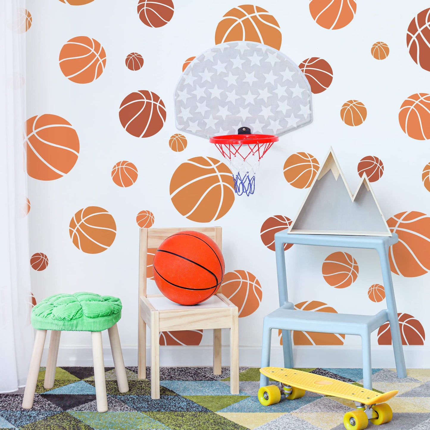 NAKLEO Painting Stencils Set for Kids, 5 Pcs Templates 3.5" to 13.4" Basketball Basket Ball, Plastic and Reusable Drawing Stencils, Children Room Decor, Craft DIY Wall Furniture