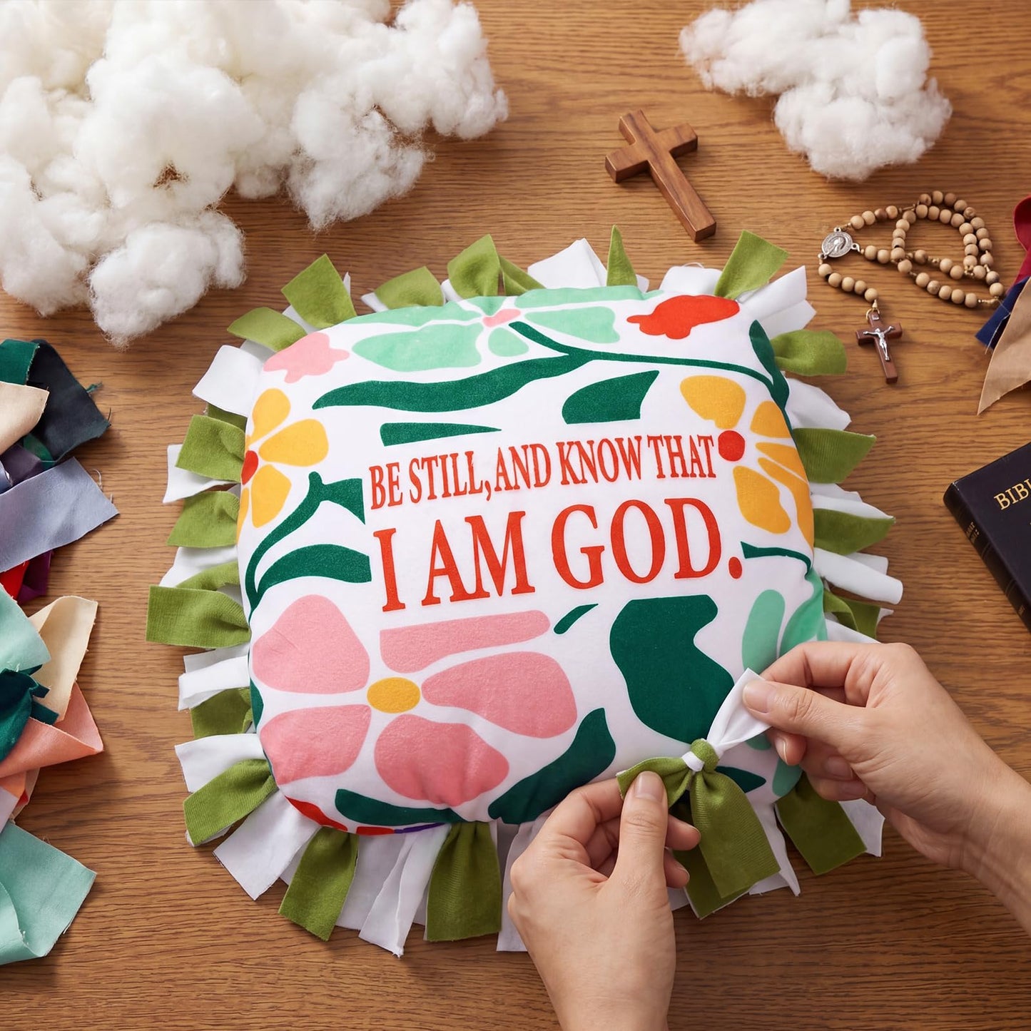 Chunful 6 Sets Christian Tied Pillow Craft Kit Religious Bible Be Still and Know that I Am God DIY Pillow Craft Inspirational Gifts for Women Christian Party Decor Vbs Favors Classroom Giveaways