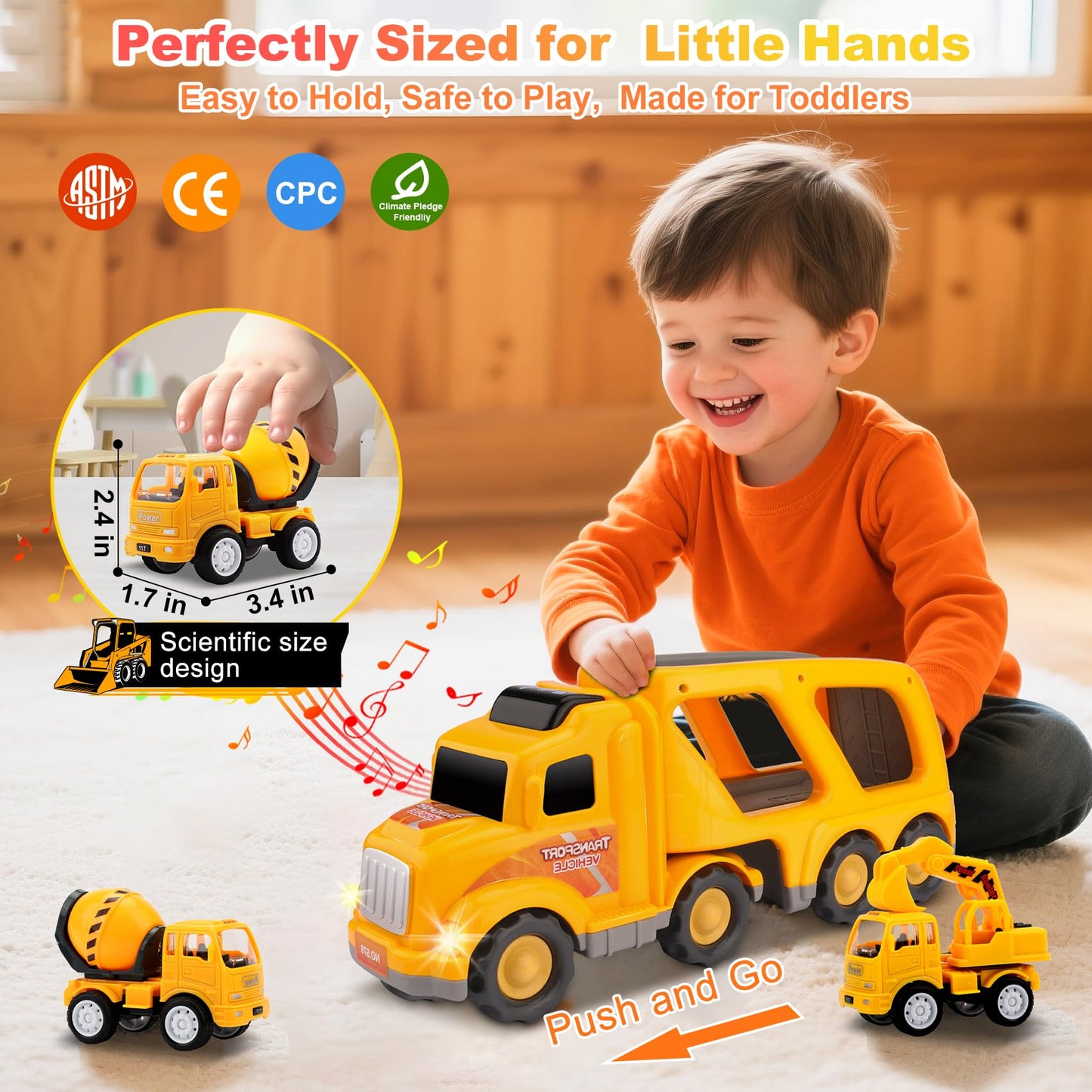 Nicmore Construction Truck Toddler Toys Car: Toys for 1 2 3 4 Year Old Boy 5 in 1 Carrier Toys for Kids Age 1-3 2-4| 18 Months 2 Year Old Boy Christmas Birthday Gifts