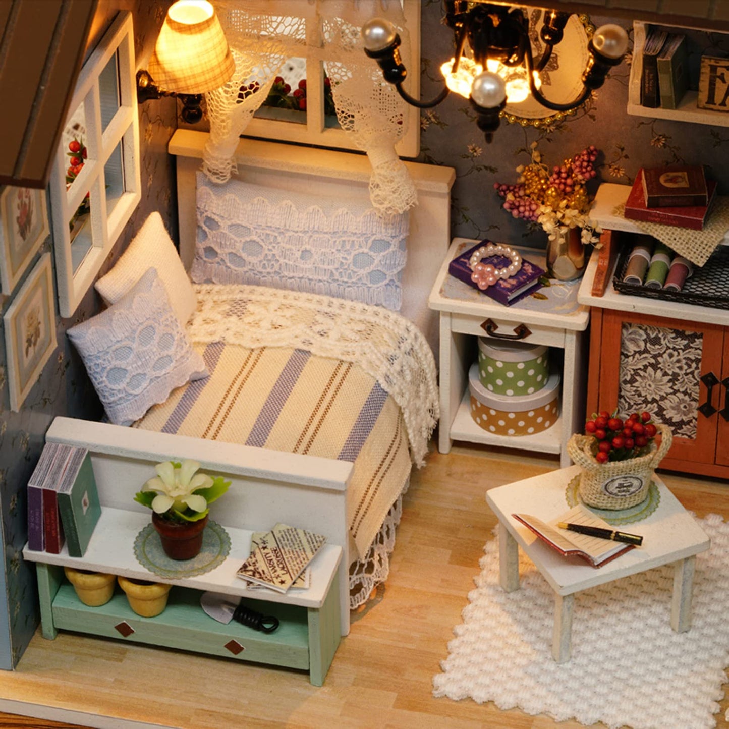 DIY Miniature Dollhouse Kit Realistic Mini 3D Wooden Mini Doll House Room with Furniture LED Lights Christmas Decoration Birthday Gift for Teens Adults (Forest time)