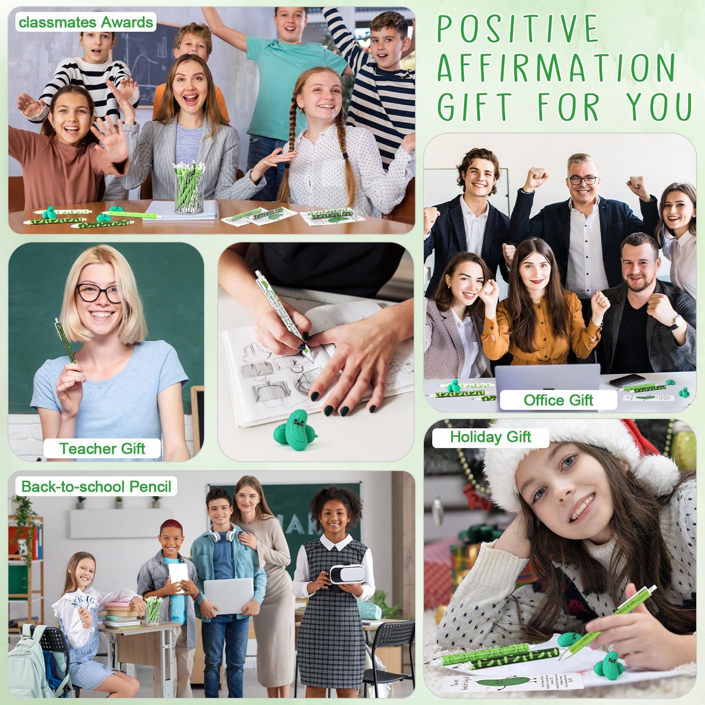 AmazingSpark 30 Sets Inspirational Pickle Pencils Appreciation Gifts Bulk 6 Styles 0.7 mm Mechanical Pencils with Erasers Positive Cards Graduation End of Year Gifts for Teacher Nurse Student Staff