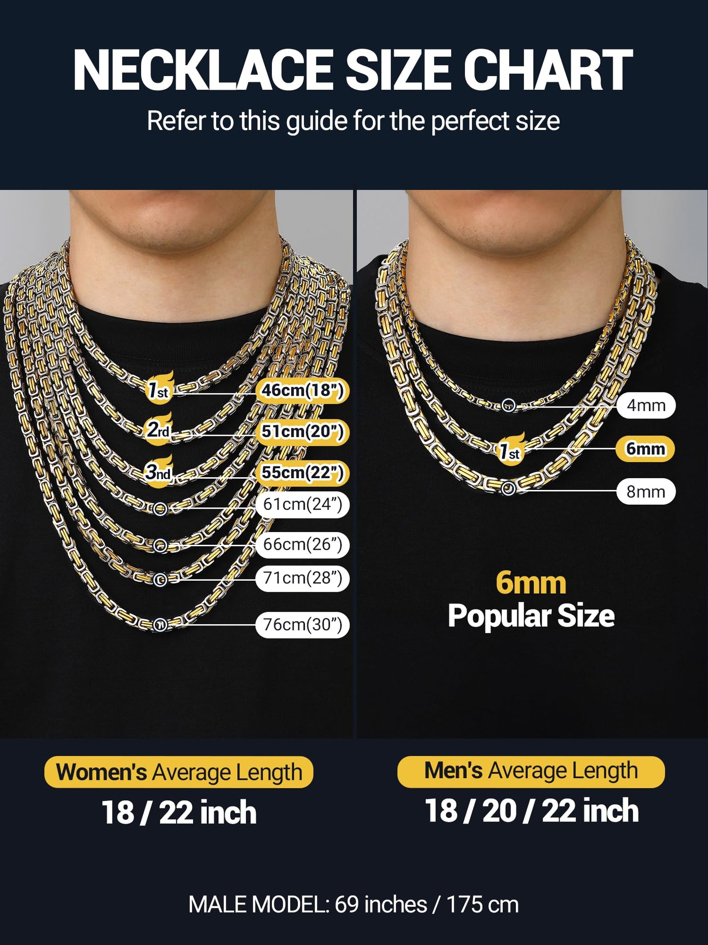 PROSTEEL Stainless Steel Chain Necklace For Men Mens 8mm Thick Neck Chain