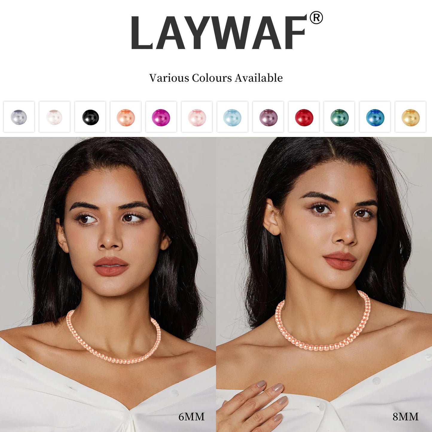 LAYWAF Imitation Pearl Necklace for Women, Fake Pearl Choker Necklace, 6MM Beaded Orange Necklace, Faux Pearl Costume Jewelry, Mom Necklace Wedding Jewelry for Bride Bridal