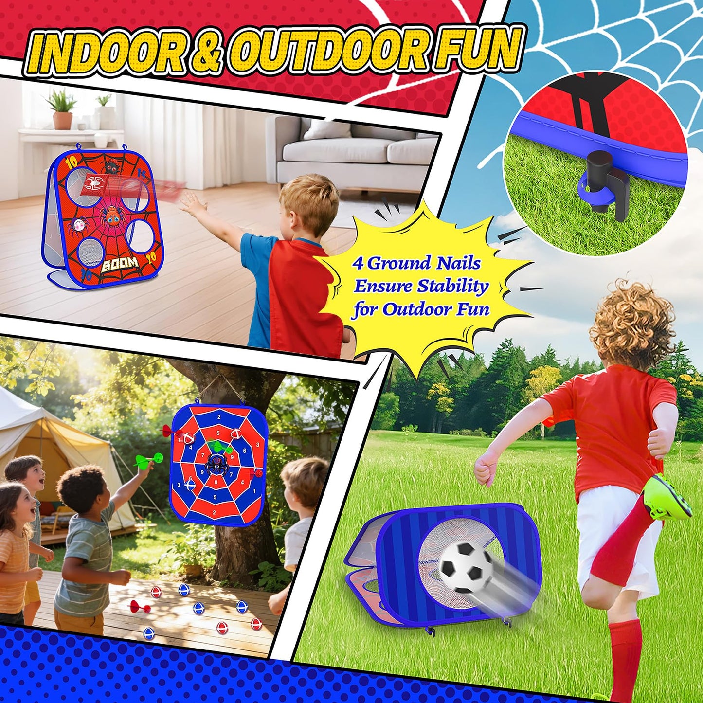 Spider Bean Bag Toss Game, 3-in-1 Cornhole Board Outdoor Toys for Kids, Family Party Activity Toddler Yard Backyard Beach Lawn Party Camping Game Toys for 3 4 5 6 7 8 Year Old Boys Girls Birthday Gift