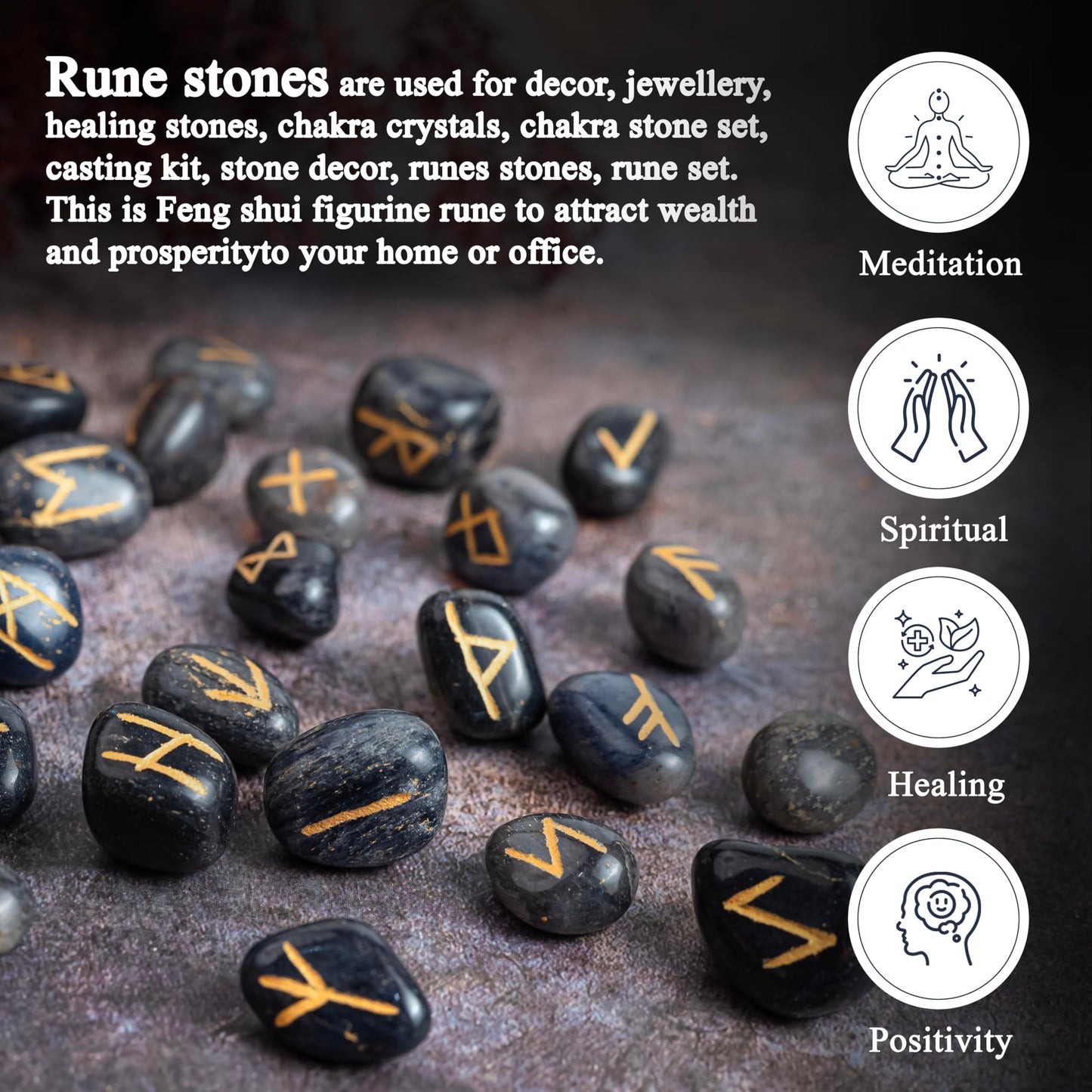 Crocon Blue Jade Rune Stones Set Engraved with Elder futhark Crystal Runes Set Reiki Healing runas for Meditation Chakra Balancing Stone for Beginners Crystal Guide & Pouch 15-20 mm