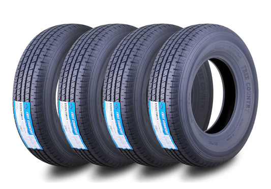 Free Country Grand Ride Set 4 Trailer Tires ST225/75R15 10 Ply Load Range E Steel Belted Radial w/Featured Scuff Guard
