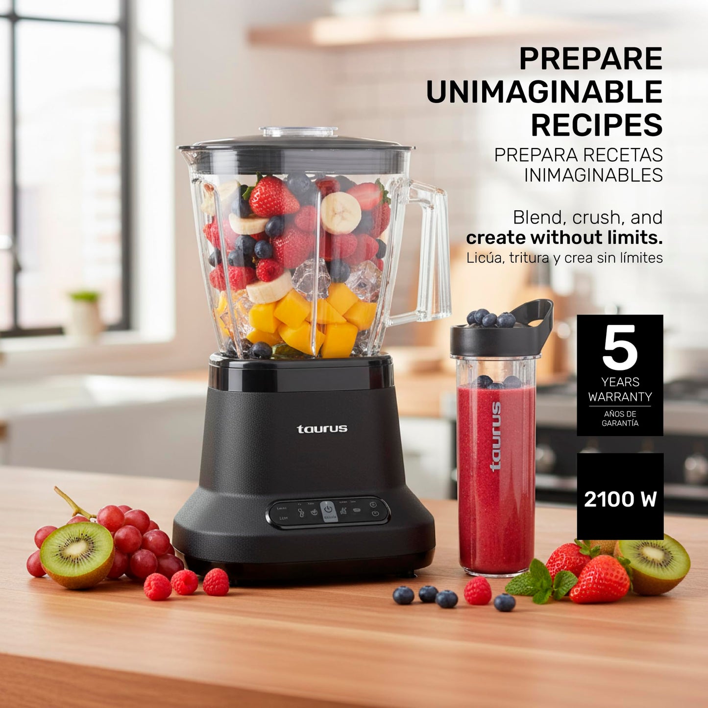High-Performance Countertop Blender – 1500W Professional Power, 8 Presets, 64oz Tritan Jar, Self-Cleaning, Smoothie & Hot Soup Maker for Home & Kitchen, Blaze by Taurus