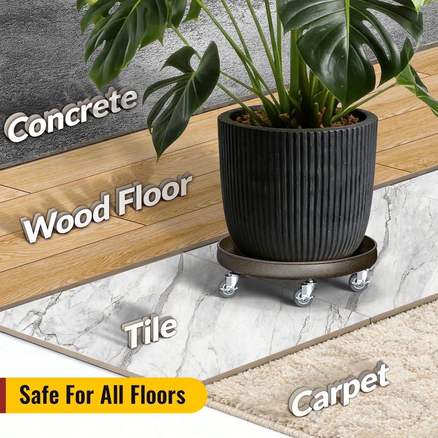 HOLKIE 12" Plant Stand with Wheels - Total Capacity 320 lbs - Rolling Plant Caddy with Brake - Plant Saucer for Indoor&Outdoor - Flower Cart, Rust-Resistant Finish, Easy to Move