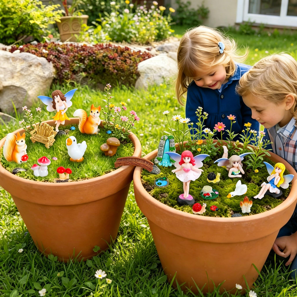 Guotwozi 28Pcs Fairy Garden Accessories Miniature Fairy Garden Kit Mushroom Figurines Plants Dollhouse Furniture Set Fairy Animals,for DIY Terrarium Potted Plants Desk Decor Micro Landscape Ornament