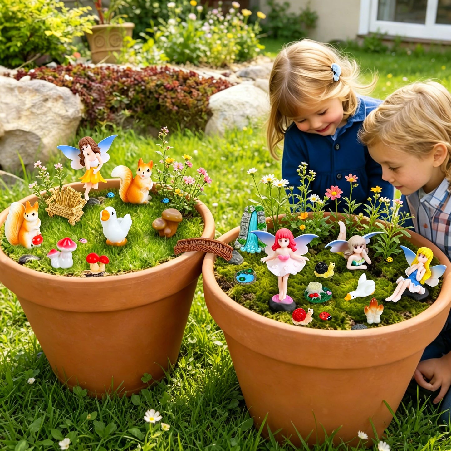 Guotwozi 28Pcs Fairy Garden Accessories Miniature Fairy Garden Kit Mushroom Figurines Plants Dollhouse Furniture Set Fairy Animals,for DIY Terrarium Potted Plants Desk Decor Micro Landscape Ornament