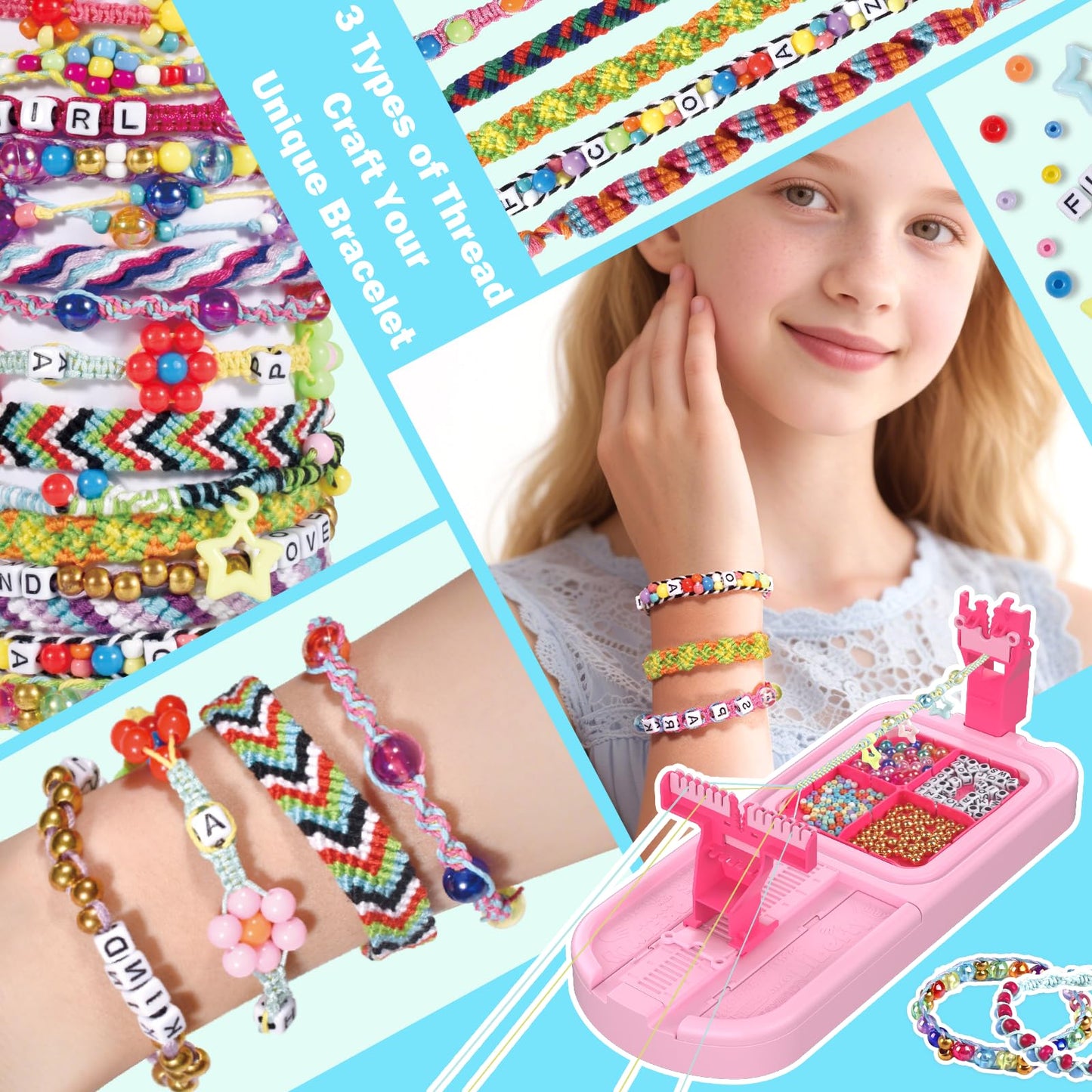 IFLOVE Arts and Crafts for Kids Ages 8-12,Friendship Bracelet Making Kit for Girl,DIY Arts and Crafts Maker for Kids,Jewelry Making Kit Christmas Gifts for Ages 6 7 8 9 10 11 12 Year Old (Rose)
