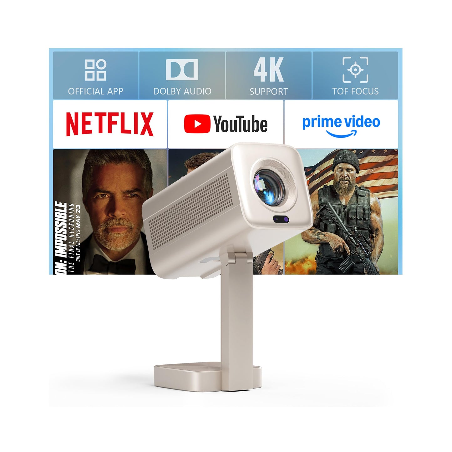 [Officially-Licensed APP & DoIby Audio] Smart Mini Projector with WiFi and Bluetooth, VOPLLS 2000ANSI Portable Outdoor Projector 4K Support with TOF Real-Time Focus, Native 1080P Home Movie Projector