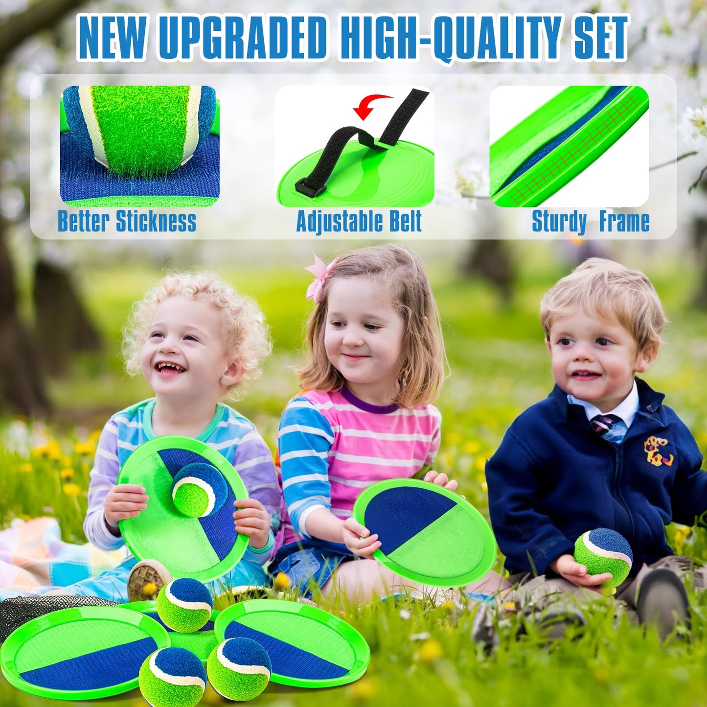 Outdoor Toys for Kids Ages 4-8, Catch Ball Toss Game, Outside Toys for 3 4 5 6 7 8-12 Year Old Boys Girls, Beach Pool Yard Lawn Outdoor Games, Toddlers Kids Birthday Summer Gifts, 4 Paddles 4 Balls