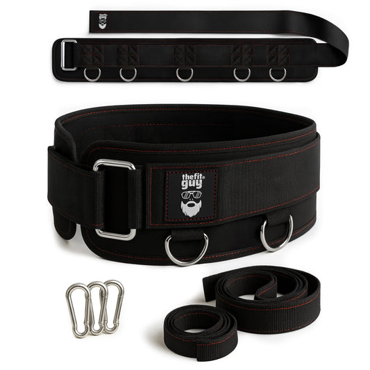 THEFITGUY Multi-Attachment Belt for Cable Machine and Smart Home Gym Squats and Hip Thrusts, 5 Attachment Points for Optimal Weight Distribution, 2 Straps (40” & 27”) and 3 Metal Snap Hooks Included
