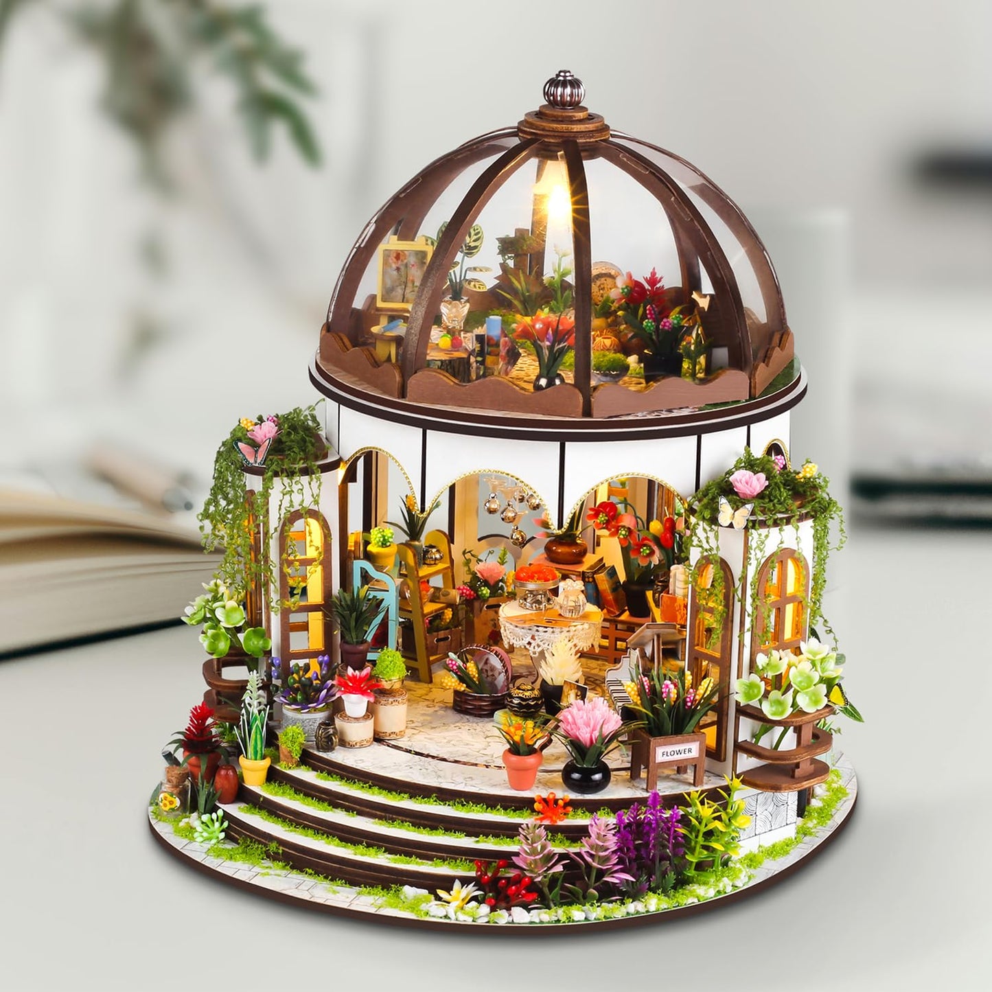 TuKIIE DIY Miniature Dollhouse Kit with Furniture, 1:24 Scale Creative Room Mini Greenhouse Wooden Doll House for Kids Teens Adults(Hanging Garden)