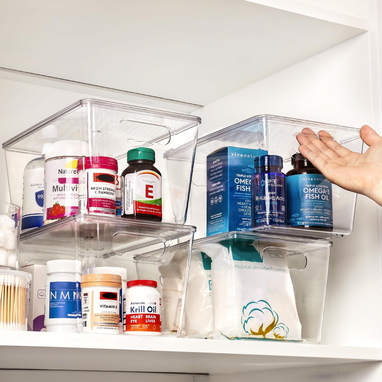 Vtopmart 8 Pack Clear Stackable Storage Bins with Lids, Large Plastic Containers with Handle for Pantry Organization and Storage,Perfect for Kitchen, Fridge, Cabinet, Bathroom Organizer