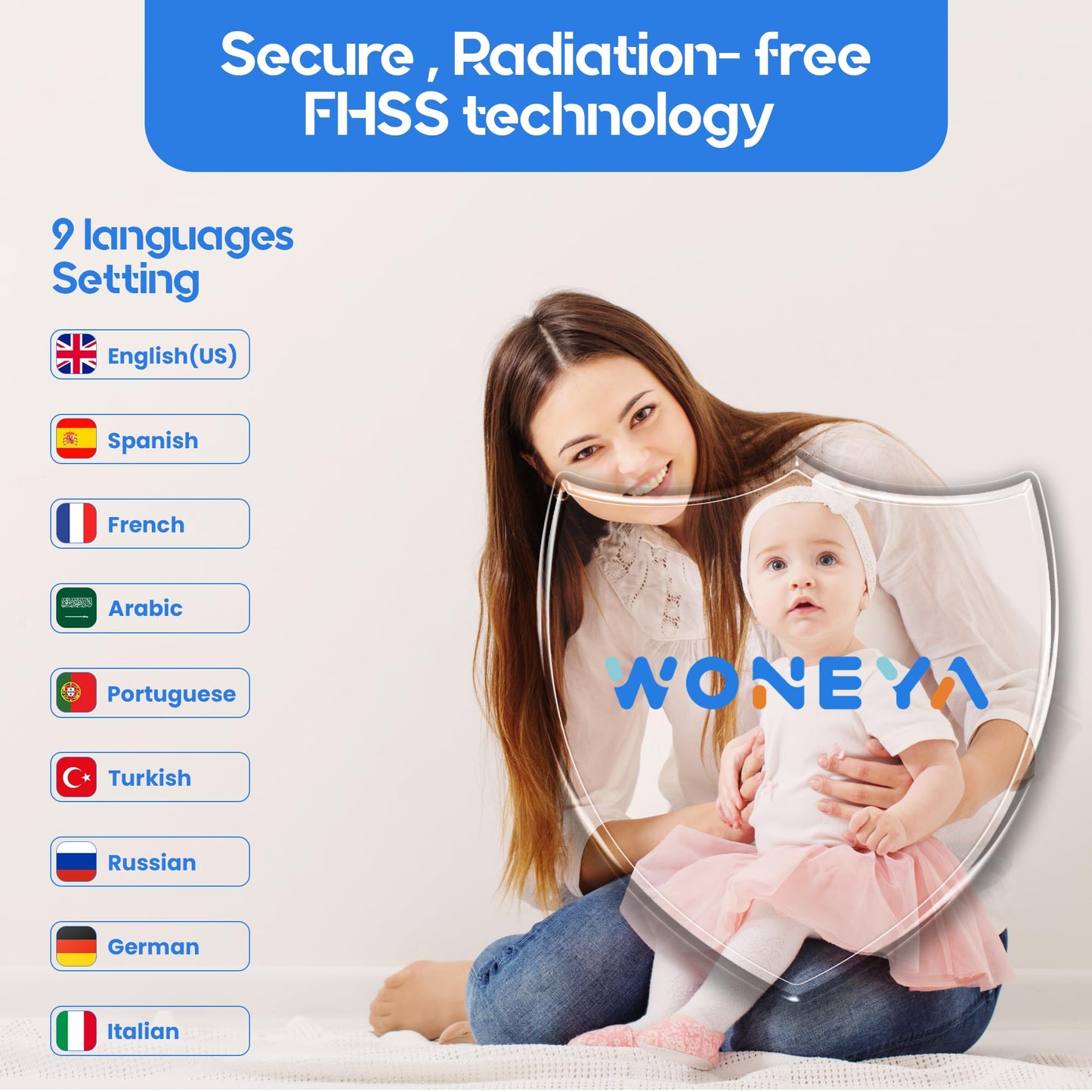 WONEYA Smart Baby Monitor, 5" HD IPS Screen, 1500ft Long Range, 48 Hours Battery, White Noises & Lullabies, 2K HD Camera, Customizable Safe Zones, Motion Detection, VOX, Free Secure Phone App