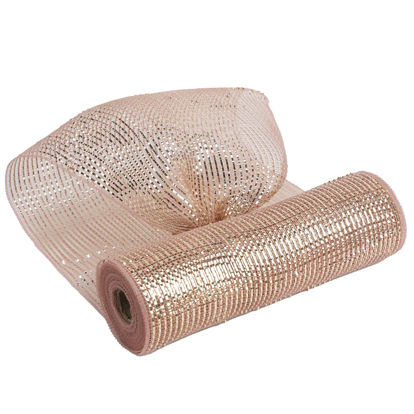 HUIHUANG Rose Gold Deco Mesh 10 inch Rolls, Decorative Mesh Ribbon with Gold Wide Foil for Christmas Wreaths Supplies, Swags, Christmas Tree Decoration, Wedding, Garland and Bows