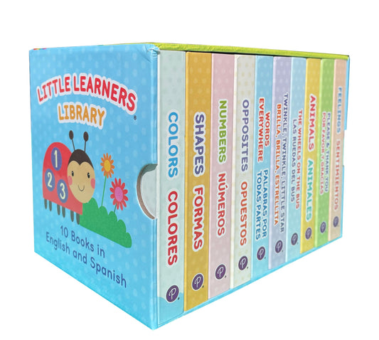Bilingual 10 Board Books in Spanish and English: Little Library set includes Counting, Colors, Feelings, Animals, The Wheels on the Bus, ABCs, and More (English and Spanish Edition)