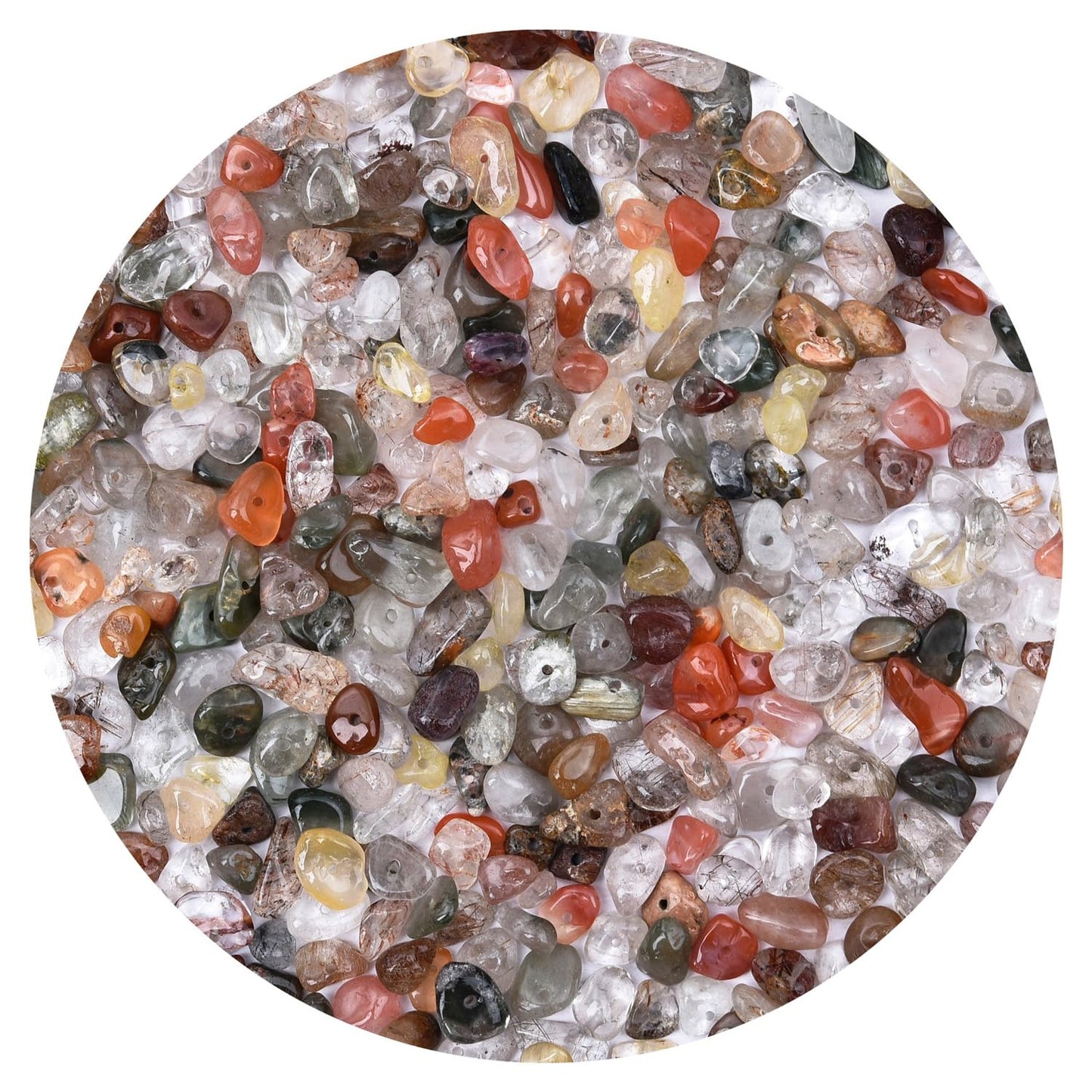 Natural Chip Stone Beads 450pcs Mixed Rutilated Quartz Chips 5-8mm Genuine Irregular Healing Crystal Rocks Hole Drilled DIY Loose Gemstone Beads for Jewelry Making Bracelet Earrings Necklace Crafting