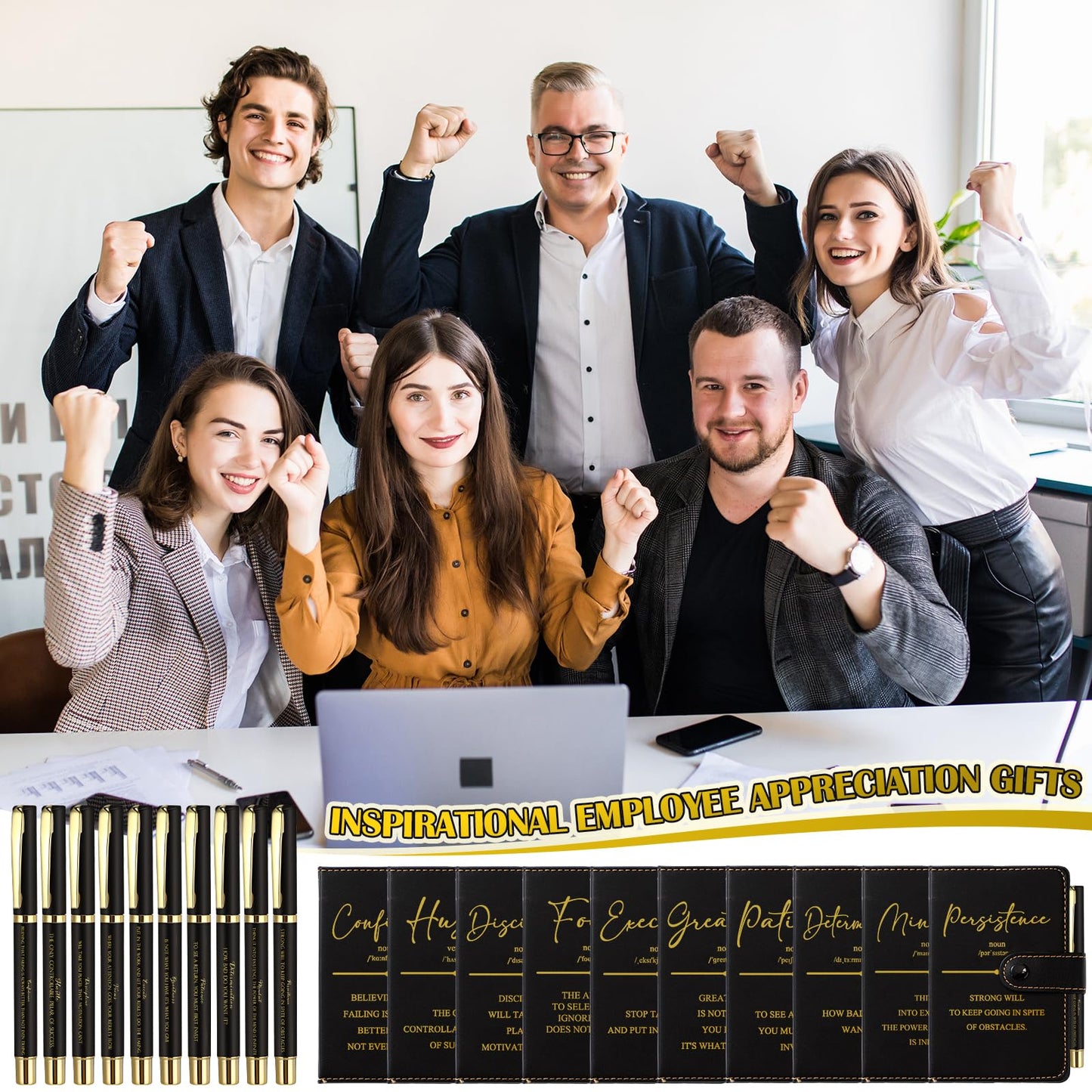 Tenceur 10 Sets Teacher Appreciation Gifts in Bulk Pocket Notebooks with Pens Motivational Leather Journals for Staff Employee Teacher Students Office School Supplies (Black)
