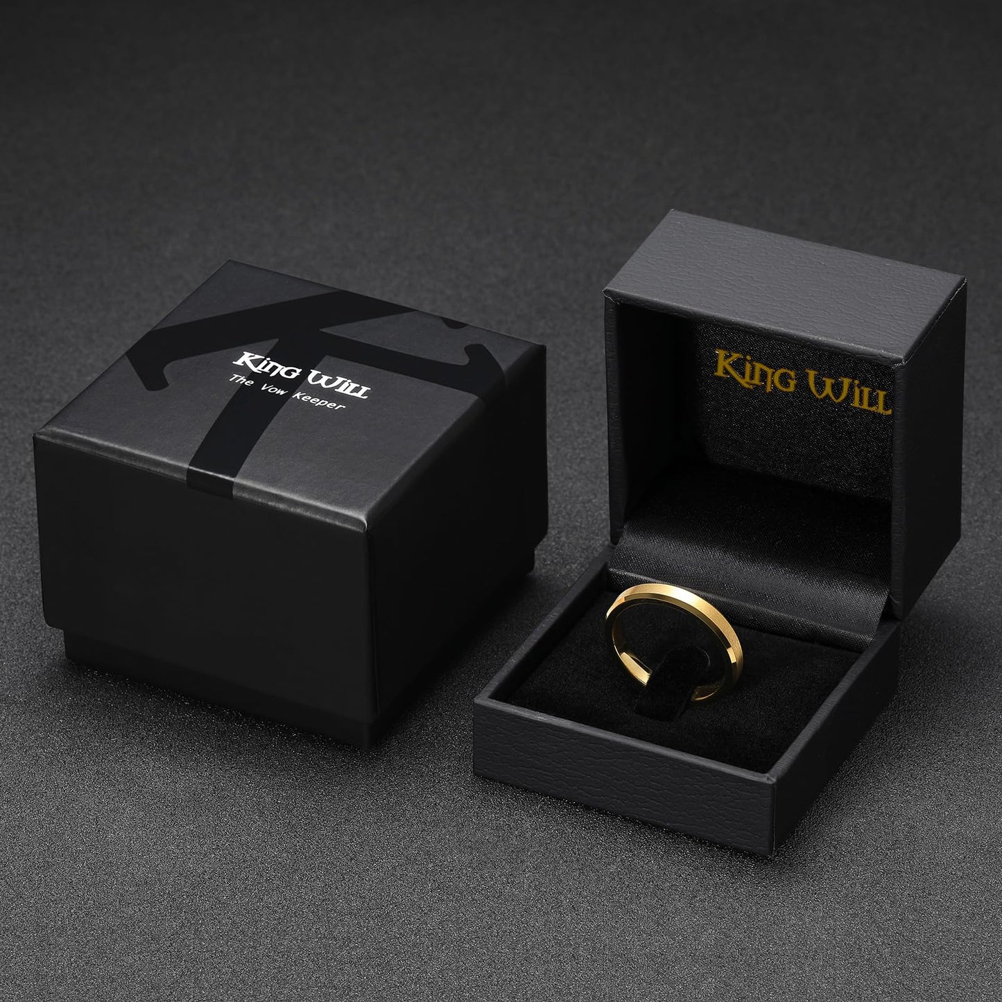 King Will 4mm Gold Tungsten Wedding Band Basic Wedding Ring For Men with Brushed Matte Surface Beveled Polished Edge Comfort Fit 14