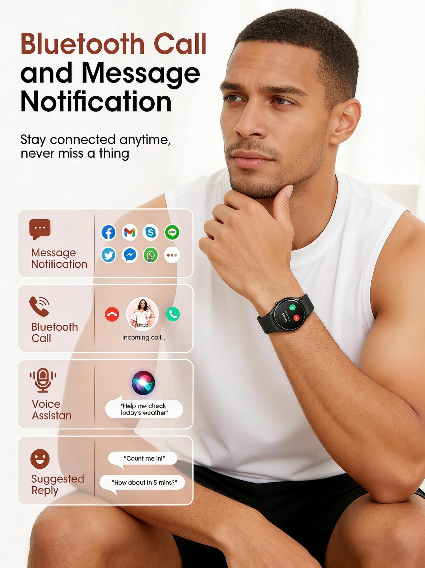 Smart Watch (Make/Answer Calls), 1.26" HD Smart Watches for Men/Women with Sleep/Heart Rate/SpO2 Monitor/120+ Sport Modes, Waterproof Fitness Tracker Watch, Smartwatch for iPhone/Samsung/Android, Gift