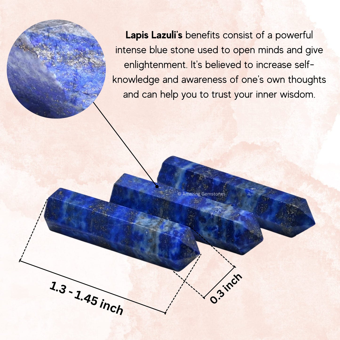Amazing Gemstone Lapis Lazuli Crystal Points Bulk Healing Crystals and Stones - Pack of 3 Single Terminated Healing Wand Point Bulk Crystals for Crafts, Crystal Grid, DIY Work - Premium Crystals