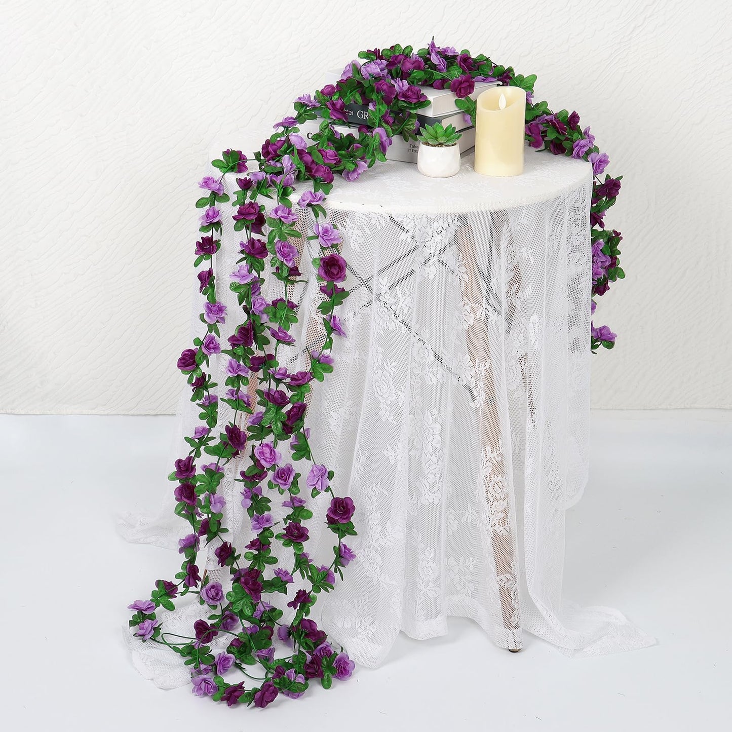 KHOYIME 9 Pack 72 FT Artificial Flower Garland, Fake Purple Roses Vines Silk Flowers Faux Plastic Outdoor Hanging Floral Ivy Garland Decoration for Wedding Arch Bedroom Home Wall Backdrop Room Decor